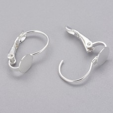 16mm Silver Plated Leverback Earwires w-6mm Flat Pad - Pack of 2 Pair