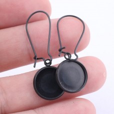 12mm ID Black Plated Stainless Steel Bezel Earrings on Kidney Earwires - Per Pair