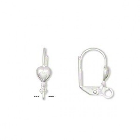 16mm Silver Plated Heart Leverback Earwires