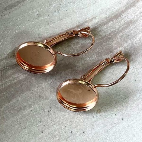 12mm ID Rose Gold Plated Leverback Earring Cab Settings - Pack of 2 Pair