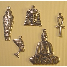 Asian/Egyptian Charm Assortment - Sterling Silver Plated - Set of 5