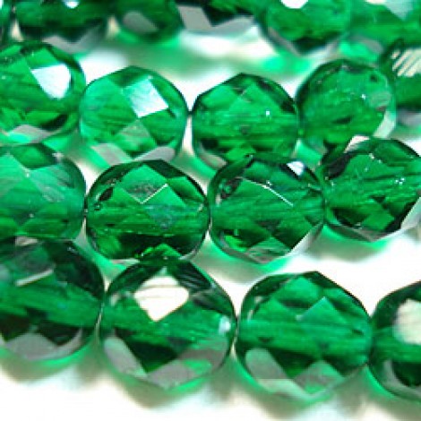 8mm Czech Firepolish Beads - Emerald Green