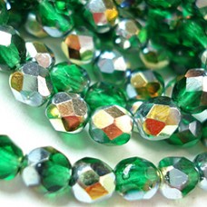 6mm Czech Firepolish Beads - Emerald Marea