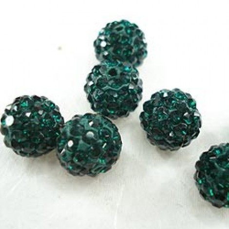 10mm Crystal Pave Round Beads - Emerald