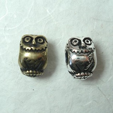 11mm TierraCast Euro Style Owl Beads w/4mm hole - Antique Silver