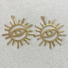 25x22mm Raw Brass Eye + Sun Charm Drops