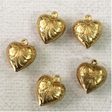 14x12mm Etched Puffed Double Sided Brass Heart Drop