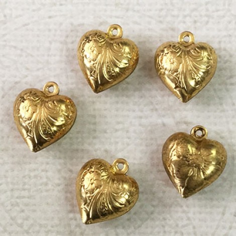 14x12mm Etched Puffed Double Sided Brass Heart Drop