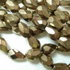 5x7mm Czech Firepolish Teardrops - Full Coat Bronze - Pack of 10