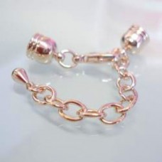 6.5mm ID Gold Plated Cord End Caps w/Clasp & Extender Chain - Pack of 2 sets