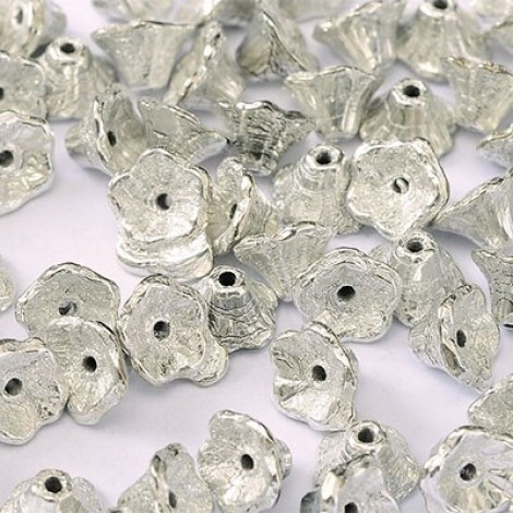 7x5mm Czech Flower Cups - Jet Labrador Full (Silver) - Pack of 20