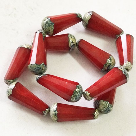 20x9mm Czech Faceted Dangle Drop - Ruby Red with Antique Silver Finish - Pack of 2 20x9mm Czech Faceted Dangle Drop - Ruby Red with Antique Silver Finish - Pack of 2