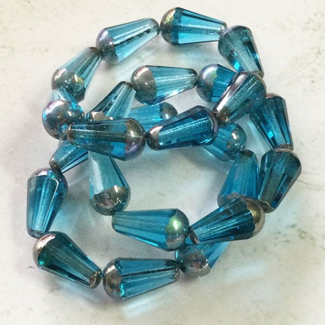 20x9mm Czech Faceted Dangle Drop - Sky Blue with AB Finish - Pack of 2 20x9mm Czech Faceted Dangle Drop - Sky Blue with AB Finish - Pack of 2