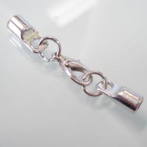 4mm ID Platinum Silver Plated Cord End Caps & Clasp Set - Pack of 2
