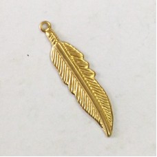 28mm Feather Raw Brass Charms - Pack of 4