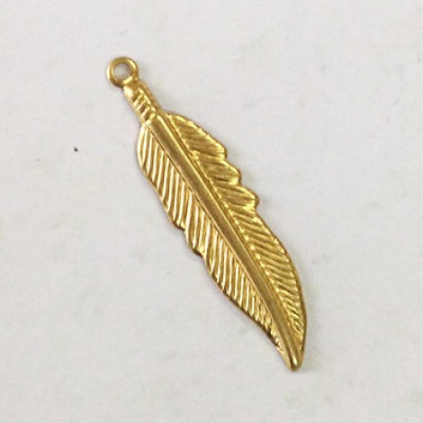 28mm Feather Raw Brass Charms - Pack of 4