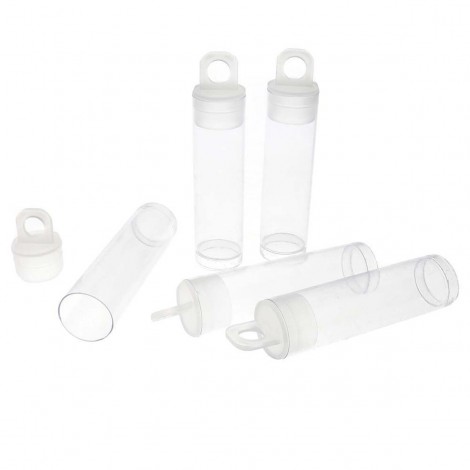 2x9/16" (50x14mm) Clear Plastic Vial with Hang Tab Lid - Pack of 10 2x9/16" (50x14mm) Clear Plastic Vial with Hang Tab Lid - Pack of 10