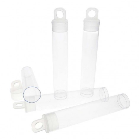 3" x 9/16" (75x14mm) Round Plastic Bead Vials w/Hang Tab - Pk 10