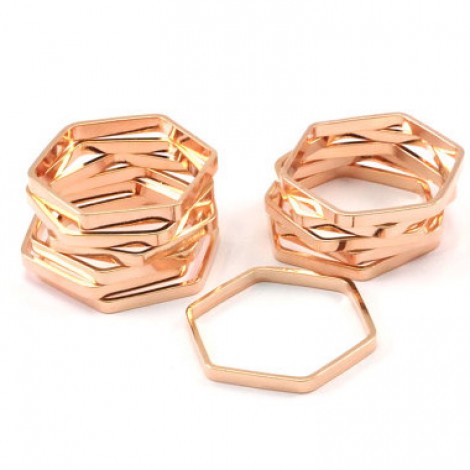 22mm Rose Gold Plated Brass Hexagon Link Ring-Charms
