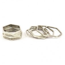 16x1mm Antique Silver Plated Brass Hexagon Link Ring-Charms