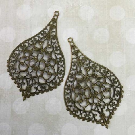 80x50mm Antique Bronze Lightweight Filigree Teardrop Pendant or Earring Drops - Per Pair 80x50mm Antique Bronze Lightweight Filigree Teardrop Pendant or Earring Drops - Per Pair