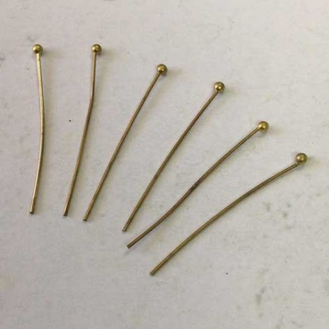 25mm (1in) 22ga Raw Brass Ball Headpins - Pack of 10