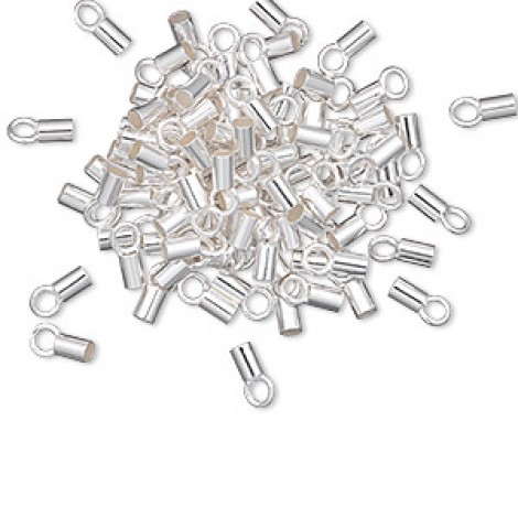 3.5X2mm (1.5mm ID) Crimp Cord End with Ring - Silver Plated 