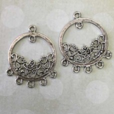 29x35mm Antique Silver Chandelier Round Earring Drops/Pendants - Pack of 2 Pair