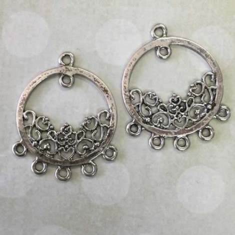 29x35mm Antique Silver Chandelier Round Earring Drops/Pendants 