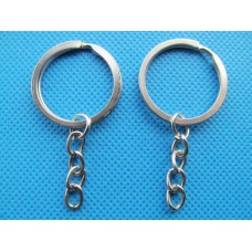 30mm Round Split Ring Keyring with 34mm Chain - Silver Plated