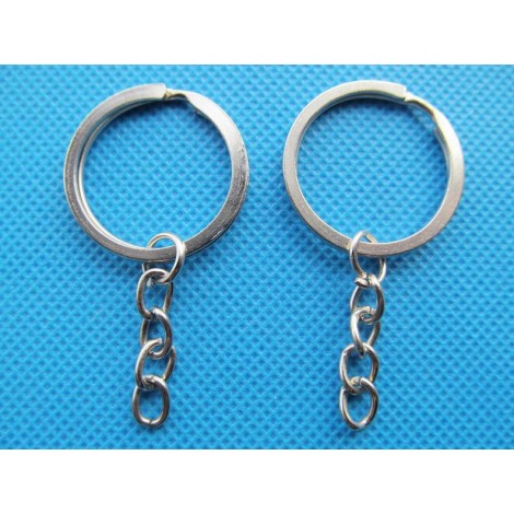 30mm Round Split Ring Keyring with 34mm Chain - Silver Plated
