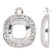 10x10mm ID Silver Pl Square Setting Bezel Pendant w-Swarovski Crystals - Each