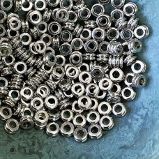 6mm Yo-Yo Metal Greek Spacer Beads with 2mm Hole - Nickel Plated Brass - Pack of 10