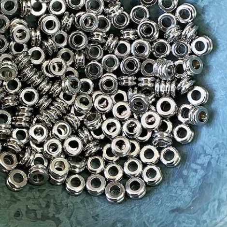 6mm Yo-Yo Metal Greek Spacer Beads with 2mm Hole - Nickel Plated Brass - Pack of 10