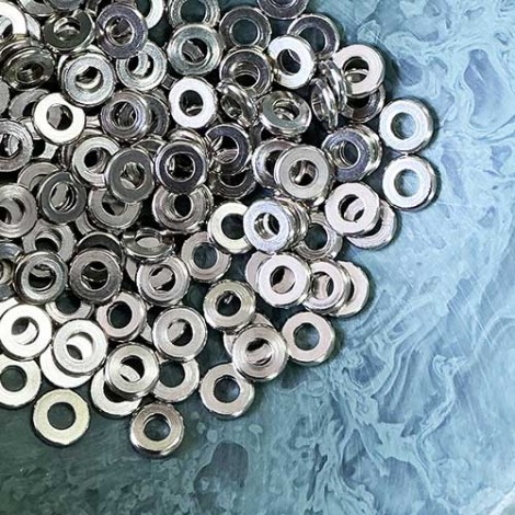 7mm Greek Metal Flat Washers w-2.5mm Hole - Nickel Plated Brass - Pack of 20 7mm Greek Metal Flat Washers w-2.5mm Hole - Nickel Plated Brass - Pack of 20