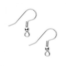 17mm 304 Surgical Steel Earwires with Silver Plated Ball + Coil