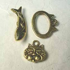 Tibetan Gold Pl Cat & Fish w/Charm Toggle Clasp sets - Pack of 2 sets