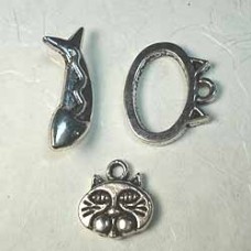 Tibetan Silver Cat & Fish w/Charm Toggle Clasp - Pack of 2 sets