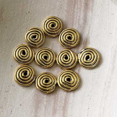 11mm Antique Gold Pewter Coil Beadcaps - Pack of 10