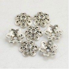 12.5mm Nickel Free Tibetan Silver Flower Beadcaps - Pack of 10