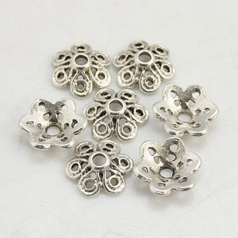 12.5mm Nickel Free Tibetan Silver Flower Beadcaps