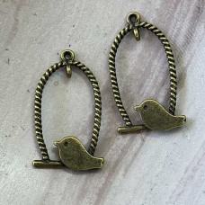 32x18mm Ant Bronze Bird on Perch Pendant Drop - Pack of 10