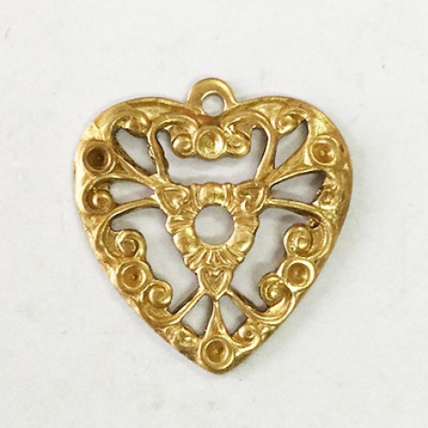 15mm Filigree Heart Raw Brass Charm