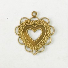 18mm Filigree Heart Raw Brass Charms - Pack of 2