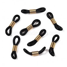 20x5mm Black Latex Free Rubber Eyeglass Holders with 302 Gold Stainless Steel Bead - Pack of 4 pair