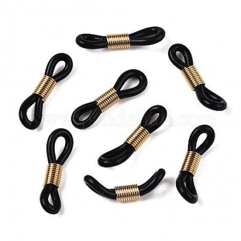 20x5mm Black Latex Free Rubber Eyeglass Holders with 302 Gold Stainless Steel Bead - Pack of 4 pair