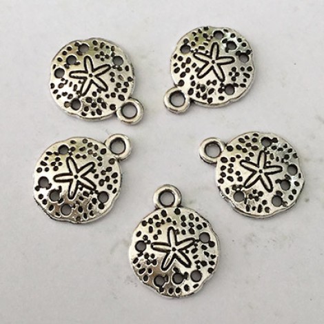 15x12mm Antique Silver Sand Dollar Charm with 5 Connector Holes