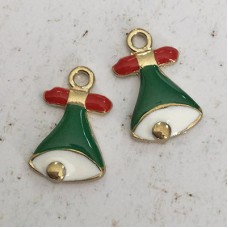 18mm Gold Plated Enamelled Christmas Charms - Green Bell