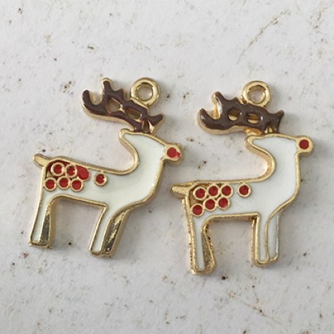 18mm Gold Plated Enamelled Christmas Charms - Reindeer Charms