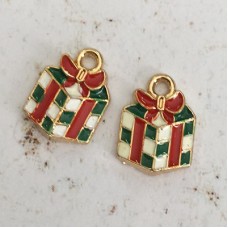 15mm Gold Plated Enamelled Christmas Charms - Christmas Present